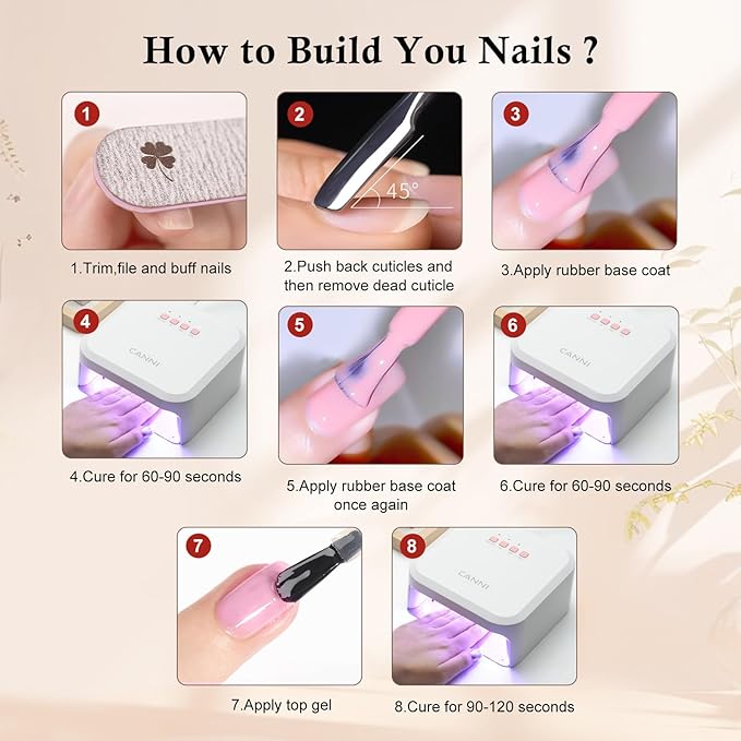 CANNI Rubber Base Gel Nail Polish Set- 6 Pcs 9 Ml Clear Milky White Neutral Nude Pink Colors Rubber Base for Nails, Soak Off LED Nail Gel Manicure Kit DIY at Home Salon Gifts