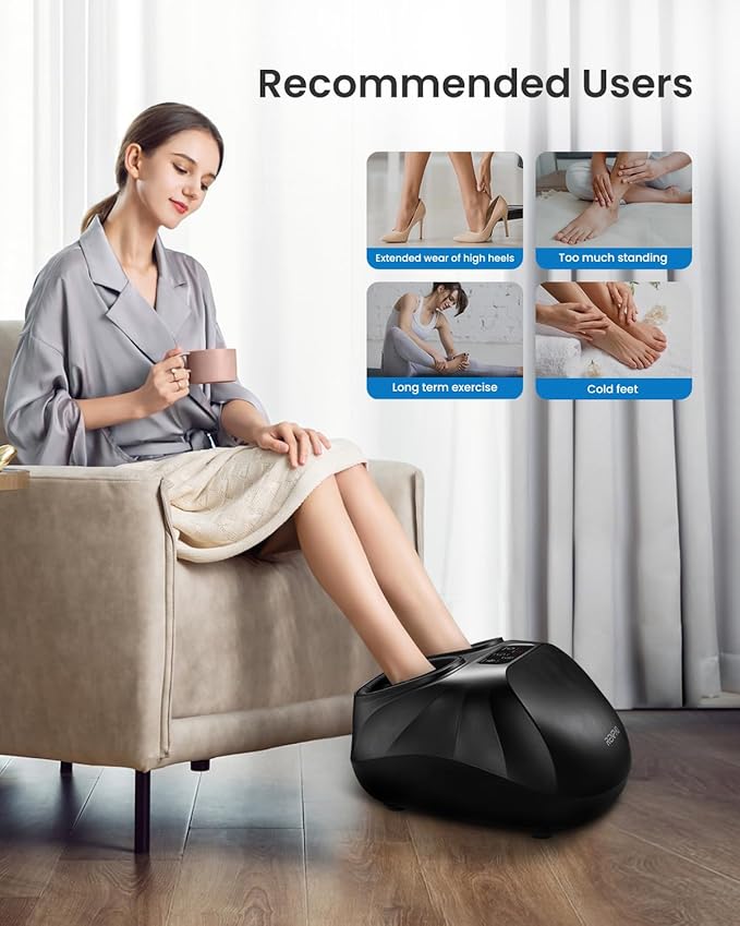 RENPHO Foot Massager Machine with Heat [2026 Upgraded], Shiatsu Foot Massager for Plantar Fasciitis, Cordless Control, FSA Eligible HSA Store Eligible, Up to Size 14, BK