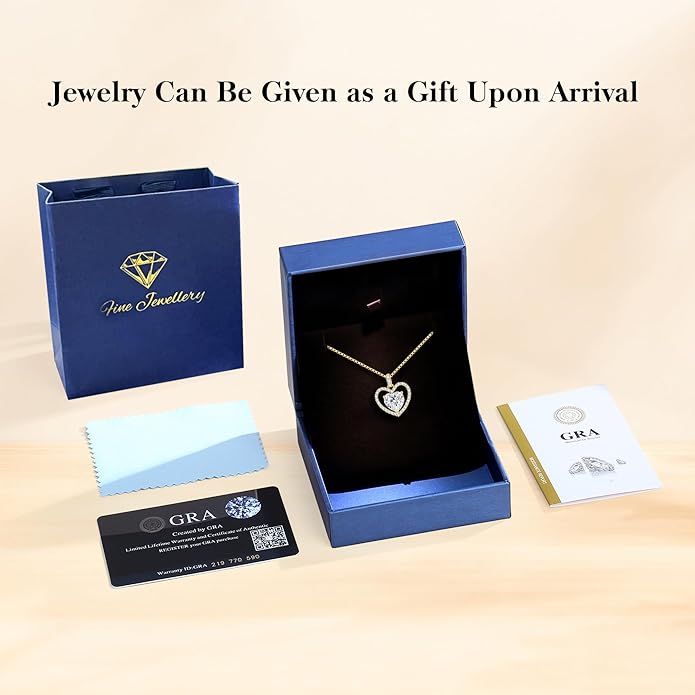 geweio 2CT Moissanite Heart Necklace for Women Wife in Gift Box,S925 Sterling Silver Jewelry for Women,Anniversary Birthday Present for Wife Her Girlfriend,18K Gold/White Gold Filled