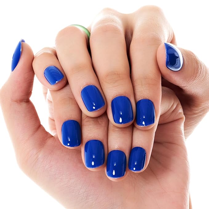 GLAMERMAID Navy Blue Extra Short Press on Nails, Pure Dark Blue Fake Nails Short Squoval, Nutural Soft Jelly Gel Natural Square Glue on Nails, Acrylic False Nails, Glossy Round Fake Nails for Women
