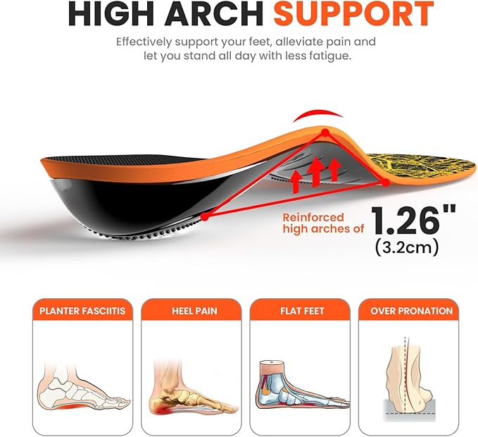Plantar Fasciitis Arch Support Insoles - Welnove Heavy Duty High Arch Inserts Standing All Day, Fatigue Reduce - Orthotic Cushion for Foot Pain, Flat Feet, Heel Spurs, Man & Women, Fit Most Shoes (XS)