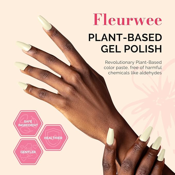 MelodySusie Fleurwee Plant Based Gel Nail Polish, Hema Free Pale Yellow Nail Polish, Soak Off UV LED Gel Polish Gifts for Women 21 Non Toxic Long Lasting Nail Art Manicure Salon DIY at Home P09