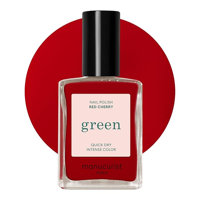 Manucurist Green Nail Polish Red Cherry - Red Nail Polish - 9-Free, Plant-Based and Vegan - Manicure - Made in France - 0.5 fl oz