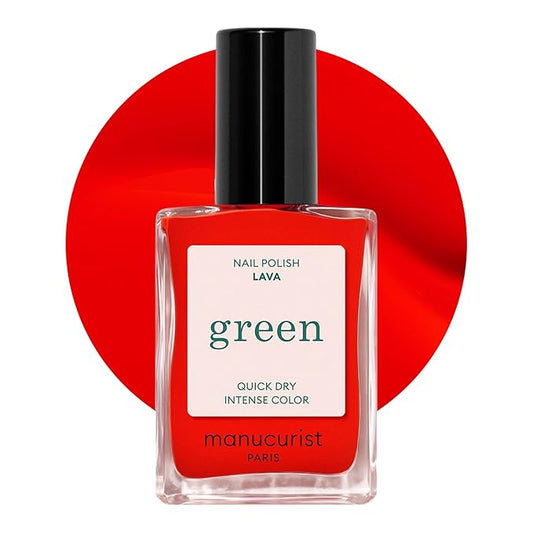 Manucurist Green Nail Polish Lava - Bright Orangey Red Nail Polish - 9-Free, Plant-Based and Vegan - Manicure - Made in France - 0.5 fl oz