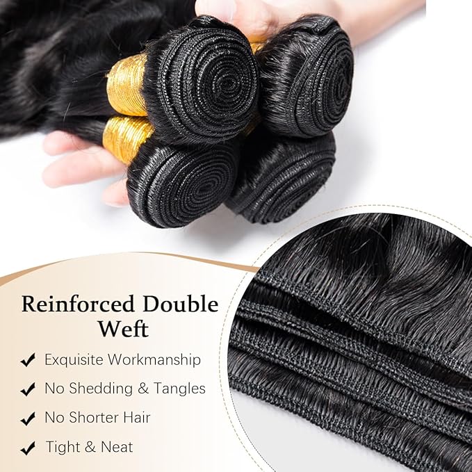 12A Human Hair Bundles 28 30 32 34 Inches Body Wave Bundles Human Hair 100% Unprocessed Brazilian Virgin 4 Bundles Human Hair Extensions Quick Weave Natural Black