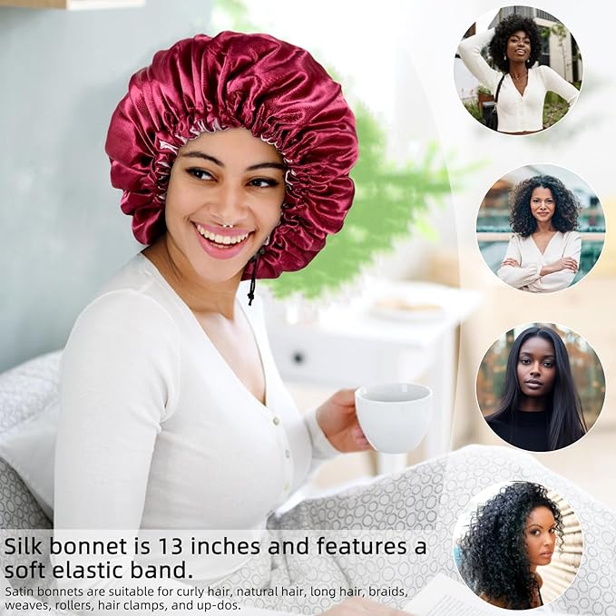 Satin Silk Bonnet For Curly Hair Bonnet Braid Bonnet For Sleeping Bonnets For Women Large Double-layer Adjustable