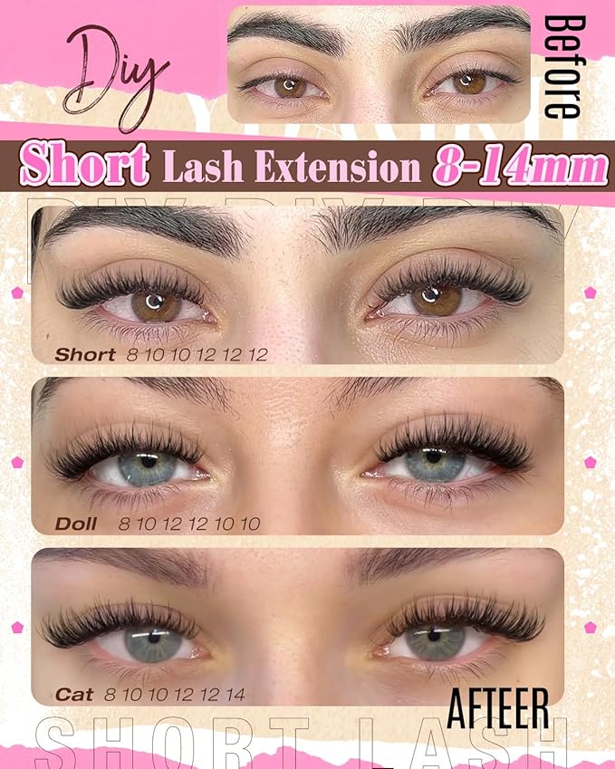 Short Lash Clusters 8-14mm Natural Cluster Eyelashes Ultra-Thin Band Cluster Eyelash Extensions Wispy Lash Extension DIY Silk Mink Eyelash Clusters Super Natural
