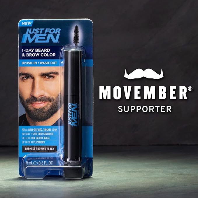 Just for Men 1-Day Beard & Brow Color, Temporary Color for Beard and Eyebrows, For a Fuller, Well-Defined Look, Up to 30 Applications, Darkest Brown/Black, Ships in Eco-Friendly Packaging (Pack of 3)