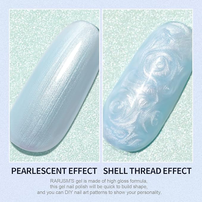 RARJSM Pearl Gel Nail Polish, Glitter Drawing Gelpolish Sky Blue Shimmer Mermaid Nail Gel Soak Off U V G e l for Salon Home DIY Manicure Use
