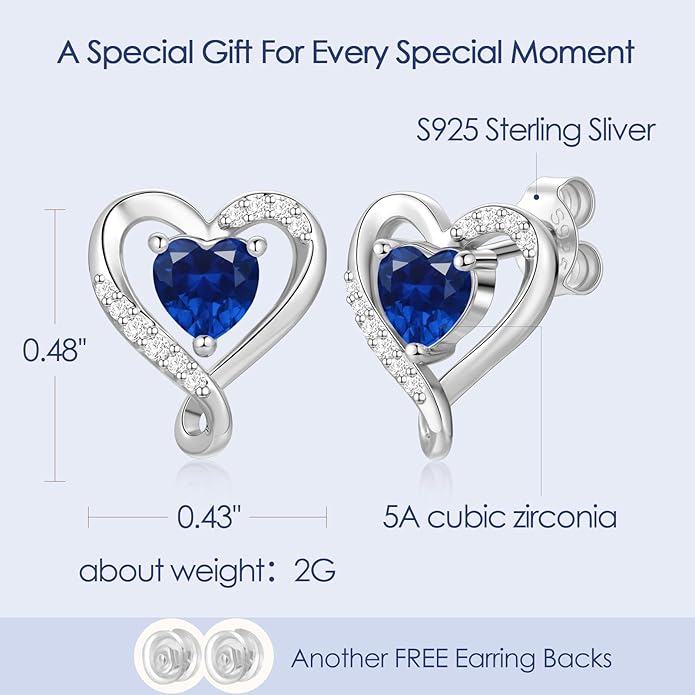 Zifeel Earrings for Women, S925 Sterling Silver Rose Gold Birthstone Heart Studs Earring for Girlfriend Wife, Anniversary Birthday Christmas Valentines Mothers Day Gifts Jewelry for Women Wife Her Mom