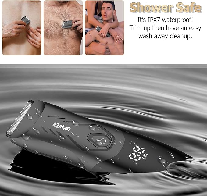 ENSSU Manscape Body Hair Trimmer for Men, Pubic Groin Hair Trimmer for Men with Safe Blade, Cordless Ball Shaver w/Light, Charging Dock, Waterproof Body Groomer, LED Display, 1H Charge,Black