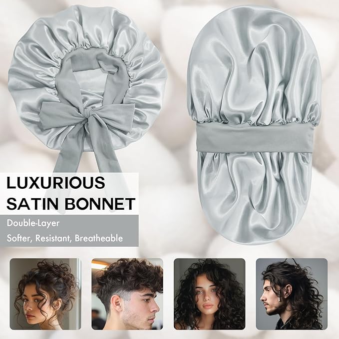 Silk Bonnet for Sleeping Women, Adjustable Soft Satin Lined Bonnet with Tie Band, Double Layer Sleep Night Cap