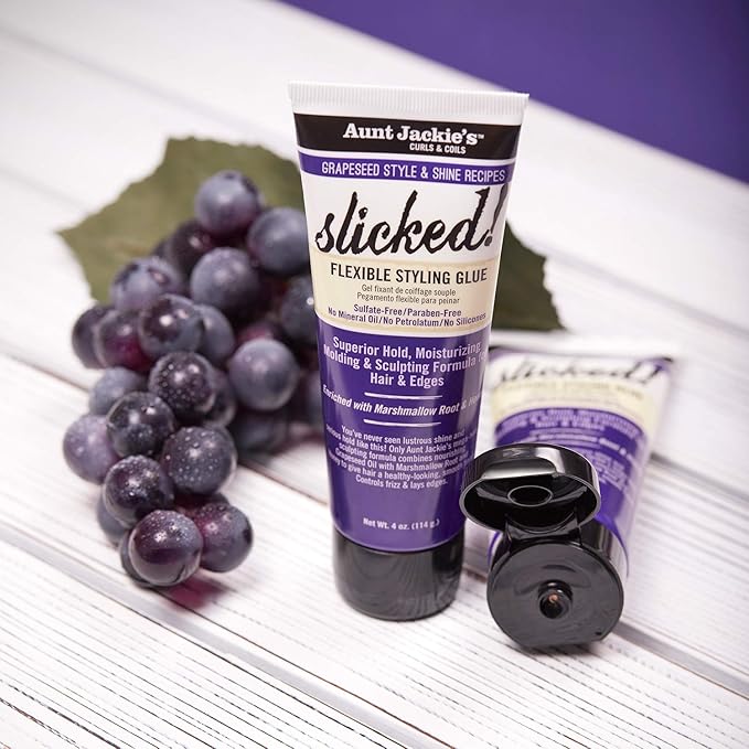 Aunt Jackie's Grapeseed Style and Shine Recipes Slicked Flexible Hair Styling Glue, Superior Hold, 4 Ounce