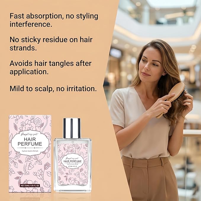 Rose Hair Perfume for Women - Long Lasting Hair Mist, Nourishing & Frizz Control Spray with Lightweight Rose Scent, Daily Moisturizing Fragrance for All Hair Types, Portable 50ml