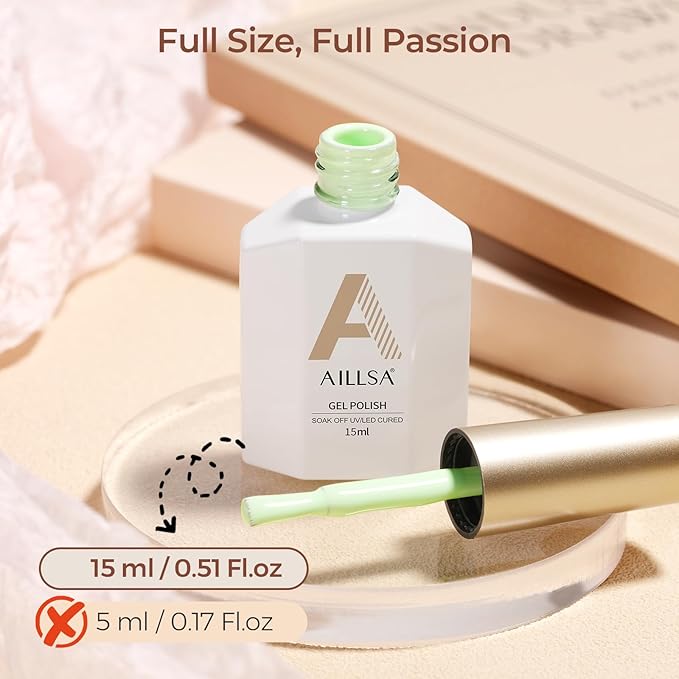 AILLSA Pastel Gel Nail Polish Macaron Mint Green Gels Polish Bright Summer Colors Cotton Candy Nail Polish Soak Off U V Gel for French Nail Manicure Salon DIY 0.5 Fl Oz GB77