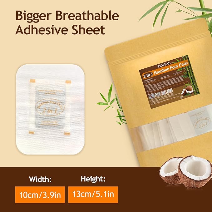 TEWEAE Foot Pads for Better Sleep, 124 Pads One-Piece Design Natural Bamboo Vinegar Foot Pads - No Off - Improves Sleep and Relaxation - Premium Foot Care Good Night Foot Patches (2 in 1 Design)