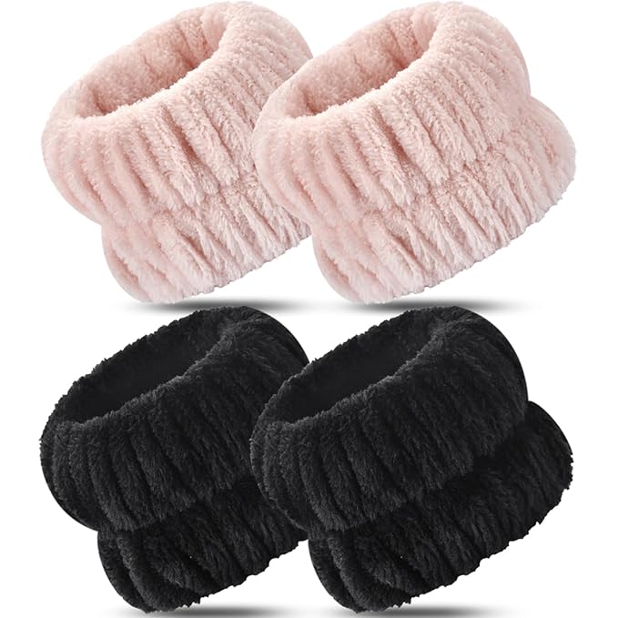 Darfukei Wrist Bands for Washing Face, 4pcs Spa Face Washing Wristbands, Microfiber Arm Wrist Towels, Absorbent Wash Wristbands for Woman Men, Prevent Water from Spilling Down Your Arms