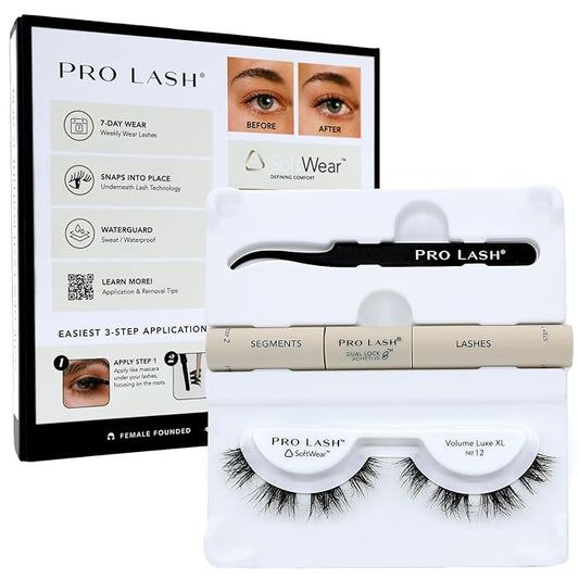 Pro Lash SoftWear Mini Lash Clusters Kit - Seamless, Lightweight Lashes - 7-Day Cluster Eyelash Extensions - False Eyelashes Plus Adhesive and Tweezers - Volume Luxe XL No. 12 Black