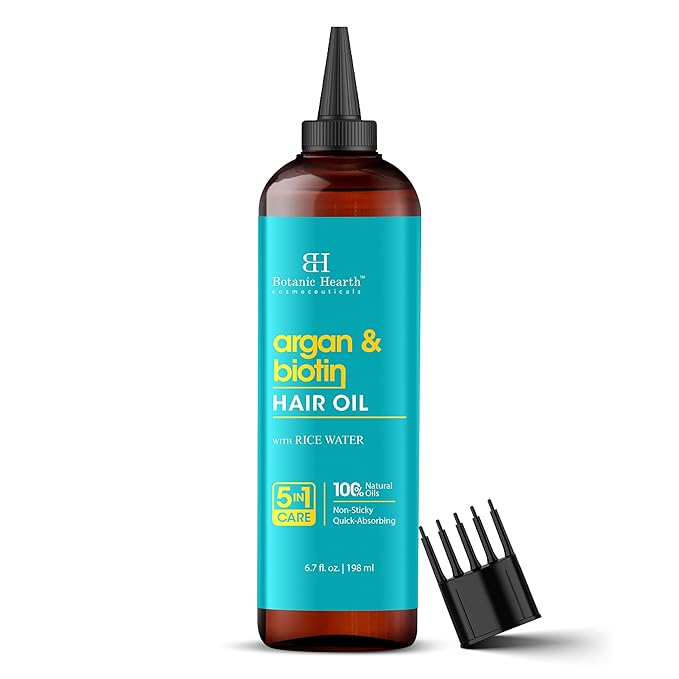 Botanic Hearth Hair Oil for Hair Growth & Hair Relaxer | Strengthening Dry, Frizzy, Damaged Hair & Scalp Treatment | Argan & Biotin Hair Oil – 6.7 Fl Oz