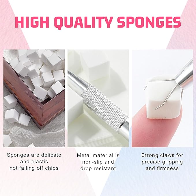 Karroy Soft Sponges for Painting Nail Gel with Grabber, Professional Grabbing Tools for Ombre Gradient Painting Gel Nails Sponges Patting Brush (100PCS Sponges & Grabber)