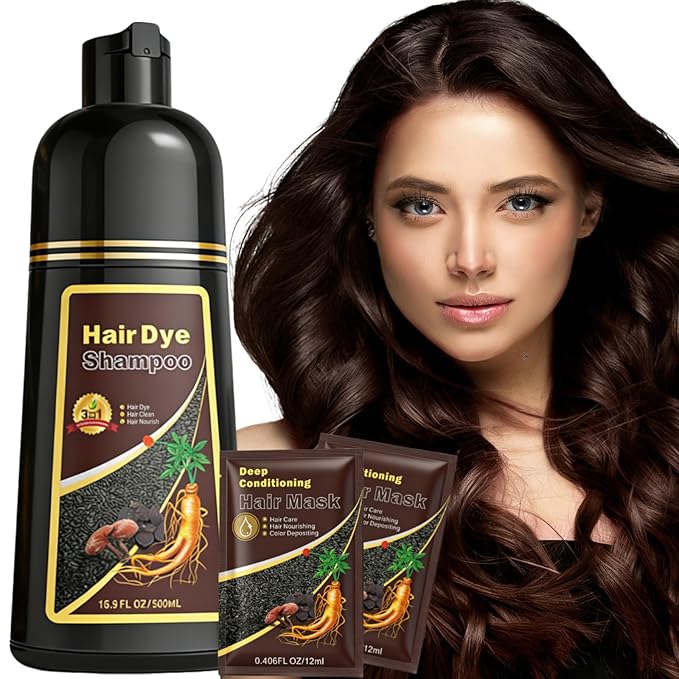 Hair Dye Shampoo 3 in 1 for Women Men, 100% Gray Coverage Root-to-Tip Coloring & Care, Long-Lasting Hair Color Shampoo with Natural Extracts, Easy Home Use for All Hair Types 16.9 fl oz (Dark Coffee)