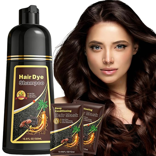 Hair Dye Shampoo 3 in 1 for Women Men, 100% Gray Coverage Root-to-Tip Coloring & Care, Long-Lasting Hair Color Shampoo with Natural Extracts, Easy Home Use for All Hair Types 16.9 fl oz (Dark Coffee)