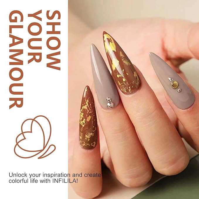 NXJ INFILILA Brown Gel Nail Polish, 15ml 0.51oz Fall Nail Polish Gel One-Stroke Coloring, Hema Free Color High Gloss Soak Off UV Manicure Salon DIY for Girls SQ010