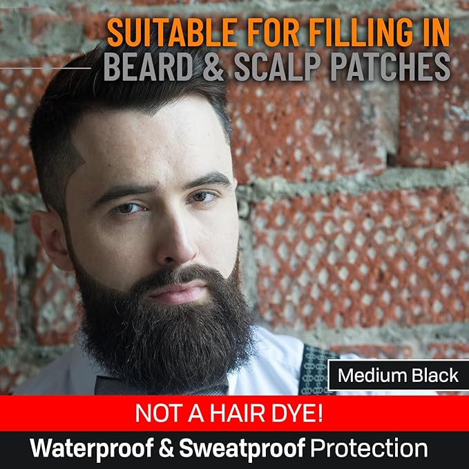 Beard Pen Filler for Men - Barber Styling Grooming Pencil - Waterproof, Sweat Proof, Long Lasting Solution with Natural Finish - Cover Beard and Scalp Patches in Seconds - Medium Black 2 Pack