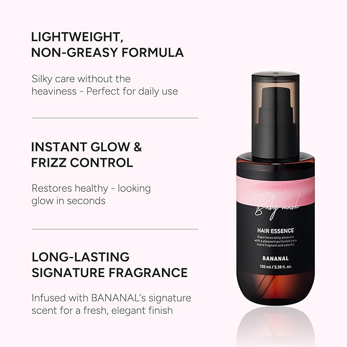 BANANAL 2-in-1 Korean Hair Perfume Oil & Serum with Moroccan Argan Oil & 12 Amino Acids for Dry, Damaged, Glass Hair Shine & Frizz-Control – Paraben & Alcohol-Free – Baby Musk, 100ml / 3.38 fl oz
