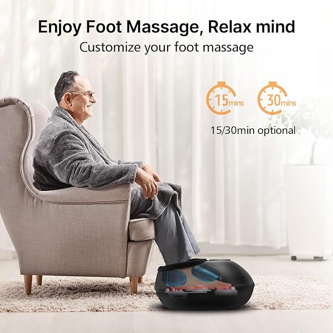Emicool Shiatsu Foot Massager with Heat, Deep Kneading & Gentle Air Compression for Foot Wellness and Relaxation, Feet Massager, Electric Foot Massager Machine - Gifts for Women Men, Fits Size 13