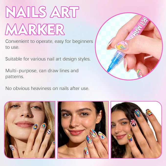 12 Colors Nail Art Pens Set,Fine Tip Nail Polish Pens Set,Quick-drying Waterproof for Nail Painting Pens,Manicure Kit Tools for Home Salon and DIY Nail Art Design(Pink)