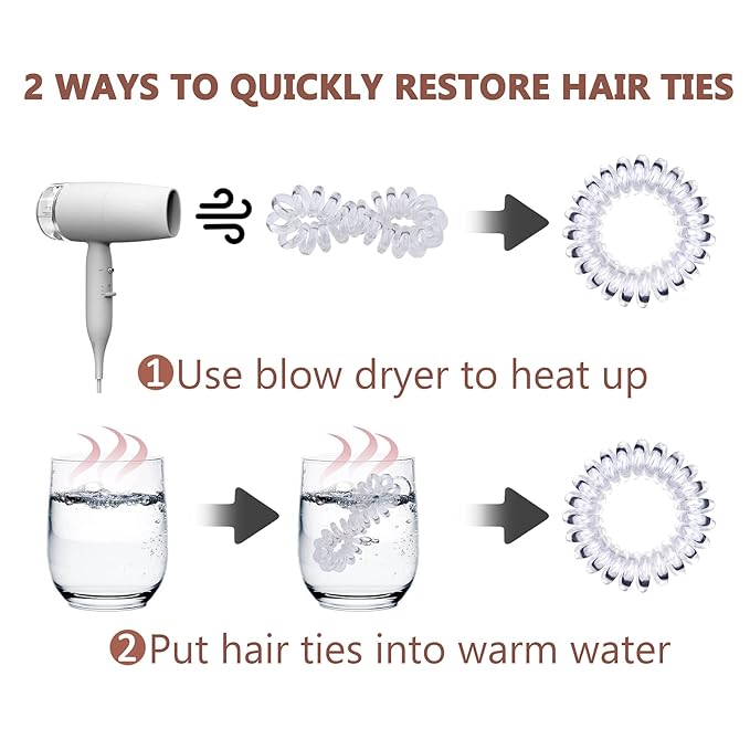 18pc Spiral Hair Ties for Women – Clear hair ties ties No Damage, Clear elastic hair ties and Thin Hair – Creaseless and Dent-Free Coil | Ideal Gifts for Women Set. (elastic hair ties)