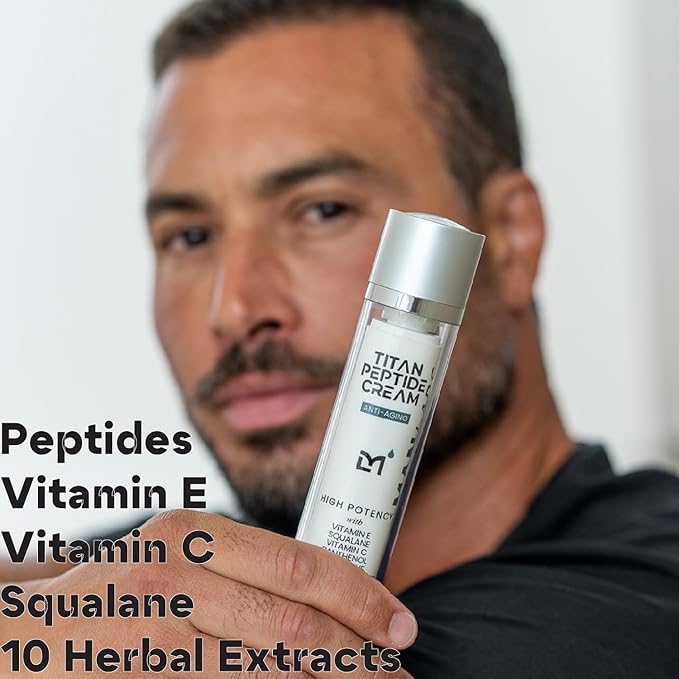 Man Labs Titan Peptide Anti-Aging Mens Face Cream – Mens Face Moisturizer – For Men, Face Lotion – Men, Skin Care – Tighten, Firm, Revitalize – Peptides, Vitamin C & E, Squalane – All Skin – Unscented