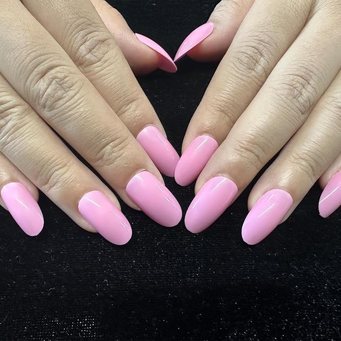 JONKASIPA Press on Medium Almond Shape, Pink Gel Nails, Glossy Short Tip Reusable Fake Nails, Acrylic Fake Nails Manicure Set, Designed for Women