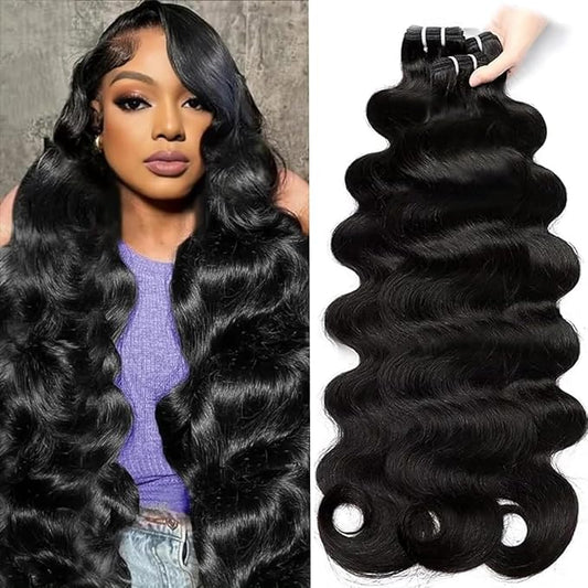 12A Body Wave Human Hair Bundles 20 22 24 Inch 100% Unprocessed Brazilian Bundles Human Hair 3 Raw bundles Real Natural Black Human Hair Extensions Quick Weave