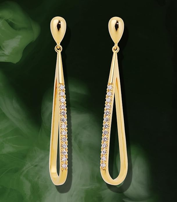 OZEL 14K Gold & Silver Plated Paperclip Chain Earrings with Cubic Zirconia – Dangle, Hoop, Huggie, Stud Styles – Women’s Fashion Jewelry Gift