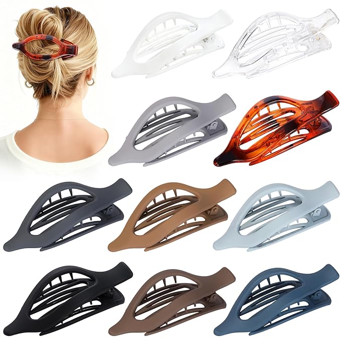 10 Pcs Flat Hair Clips for Women French Concord Claw Clips for Thick and Thin Hair Claw Clips Duck Billed Barrettes Hair Accessories for Women and Girls (Grey Blue)