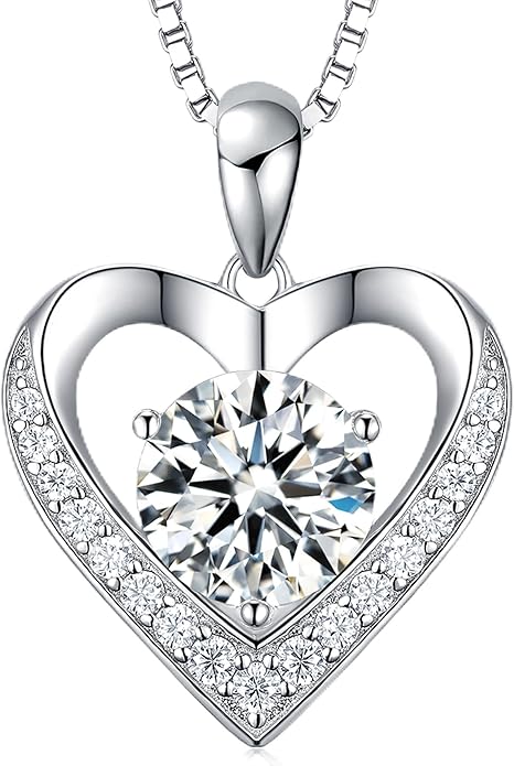 UnicoRing Moissanite Necklace for Women, Heart Pendant Engraved 'I Love You' Gifts for Wife, Valentine's Day Gift Anniversary Eternity Birthday Present Sterling Silver Jewelry for Her
