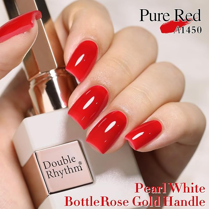 Double Rhythm Gel Polish 15ML Jelly Sheer Pastel Light Milky Color Pearl White Bottle 1 PC 0.5 OZ Full Size Nail Art Salon at Home (Red-D1450)
