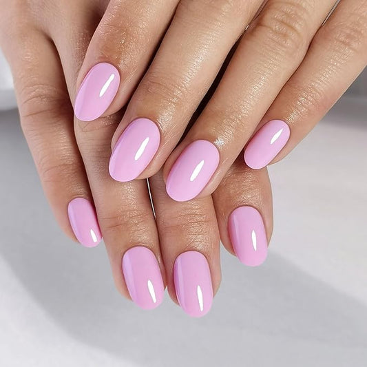 SHANGMENG Pink Press on Nails Oval for Women Gift - Soft Gel Valentines Press on Nails Short with Glue, Fit Perfectly & Natural Glue on Nails in 16 Sizes - 32 Reusable Fake Nails, Pink