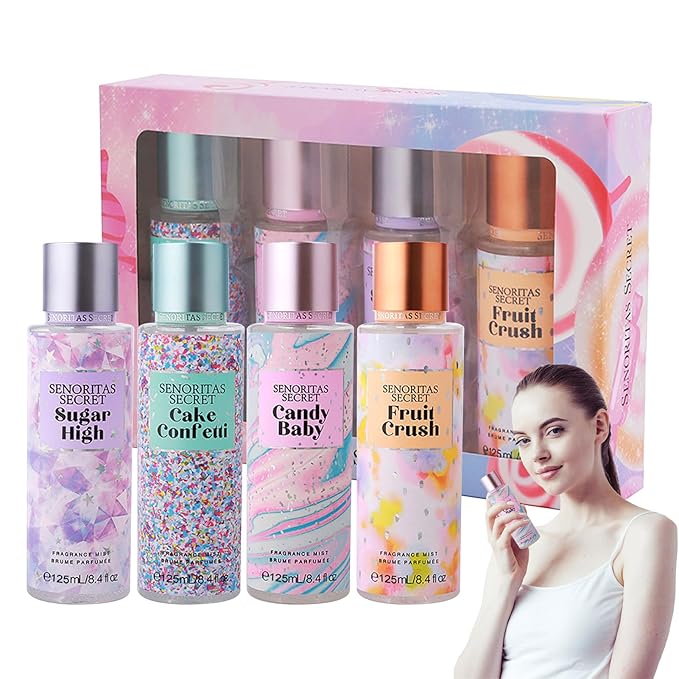 AYKHDS Perfume for Women, 4 Piece Body Mist Set with Fruity Scents, Long-Lasting Fragrance Spray for Skin & Hair, Travel Size Gift for Teen Girls