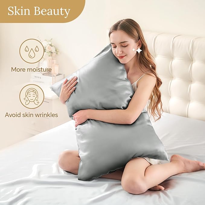 INFIIXSO Mulberry Silk Pillowcase for Hair and Skin, Silk Pillow Cases Standard Size with Hidden Zipper 20x26 Inches, Ultra Smooth and Soft Cooling Pillow Cases for Hot Sleepers(Grey, 1 Pack)