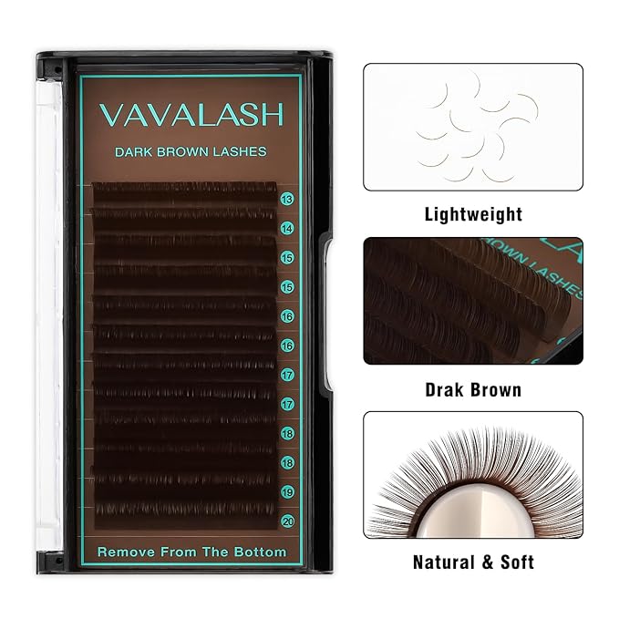 VAVALASH Colored Lash Extensions Dark Brown Eyelash Extensions 0.03 0.05 0.07 0.15 Volume Lash Extension 13-20mm Mixed Lashes C D Curl Premium color Lashes Extension(Dark Brown-0.03-CC-13-20mm)