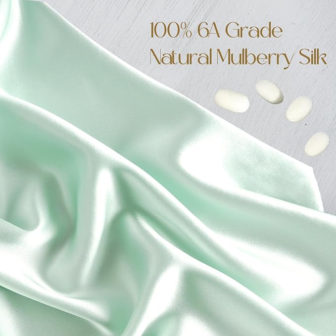 ZIMASILK 100% Pure Mulberry Silk Pillowcase for Hair and Skin Health,Soft and Smooth,Both Sides Premium Grade 6A Silk,600 Thread Count,with Hidden Zipper,1pc (King 20''x36'',Mint Green)
