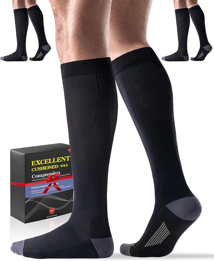 Bbfrey Compression Socks with Cushioned Sole & Arch Support - 15-20 mmHg Moderate Support Socks for Sports, Travel, Flying