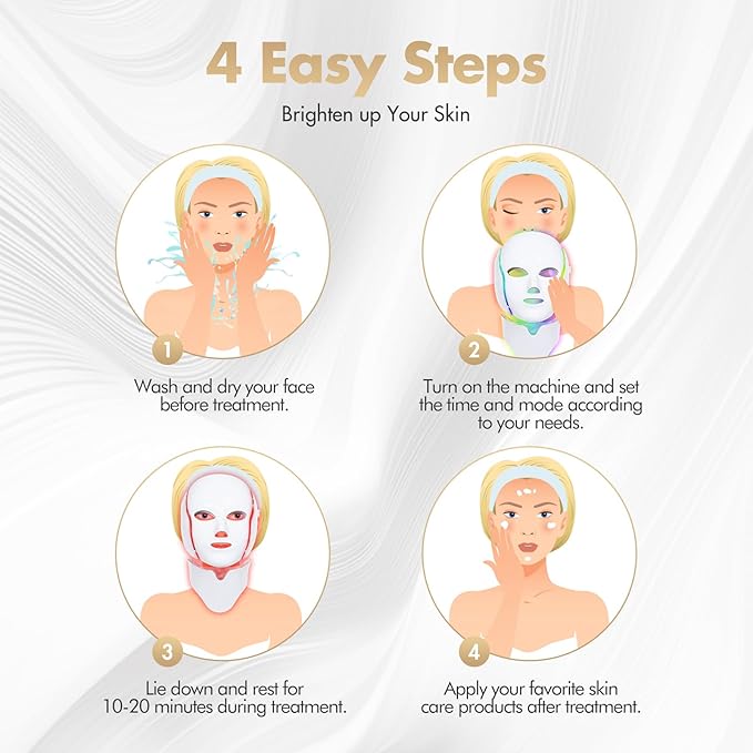 SDKWDH Red Light Photon Facial Mask with Remote Control, 7 Custom Modes with Infrared, Portable with Timer for Home Use