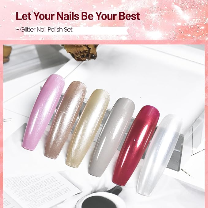 OpenLive 10ml Glitter Nail Polish Set 6 Colors Glitter Red Pink White Nail Polish Set for Nail Art