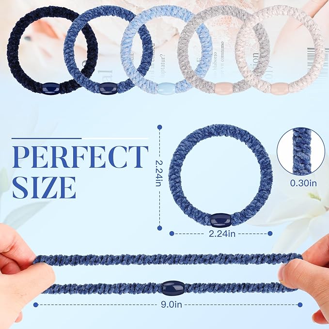 Braided Hair Ties No Damage, 10 Pcs Soft Plush Hair Bands for Women's Hair, Bracelet Hair Elastics & Ponytail Holders for Thick Hair - Light Blue