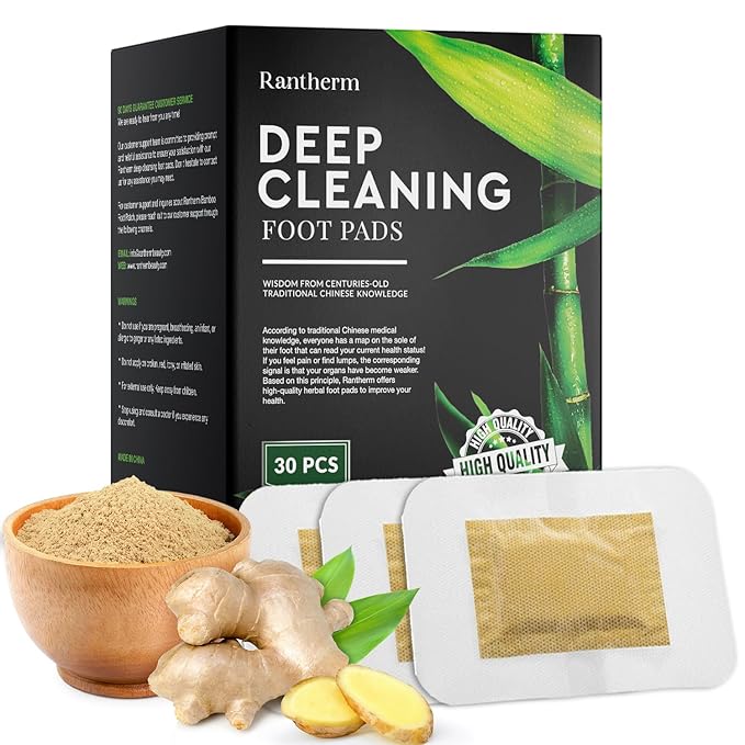 Rantherm Deep Cleansing Foot Pads: Bamboo Wood Ginger Foot Patches for Promoting Daily Relaxation and Sleeping 30 Packs
