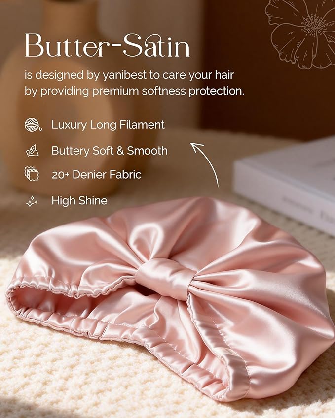 YANIBEST Adjustable Satin Bonnet for Sleeping with Elastic Band, Double Layer Hair Wrap for Natural Curly Hair, Reduce Frizz